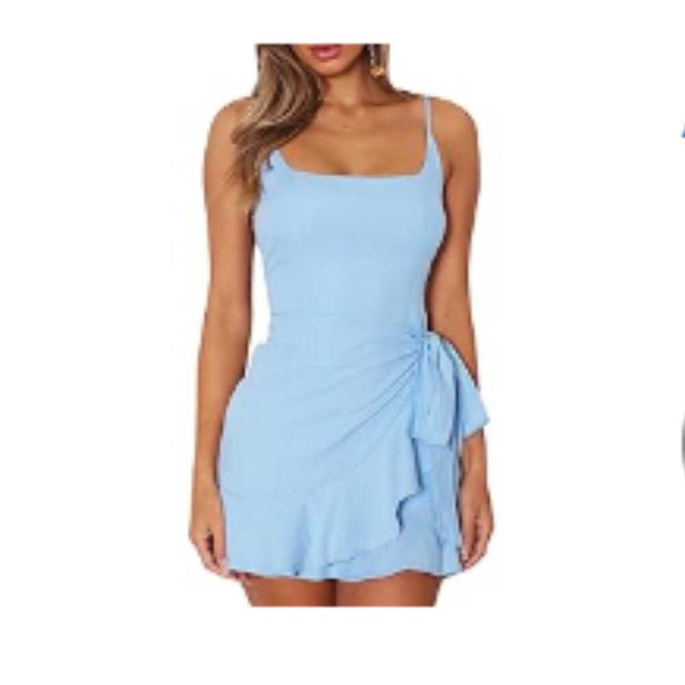 Womens Light Blue Wrap Dress